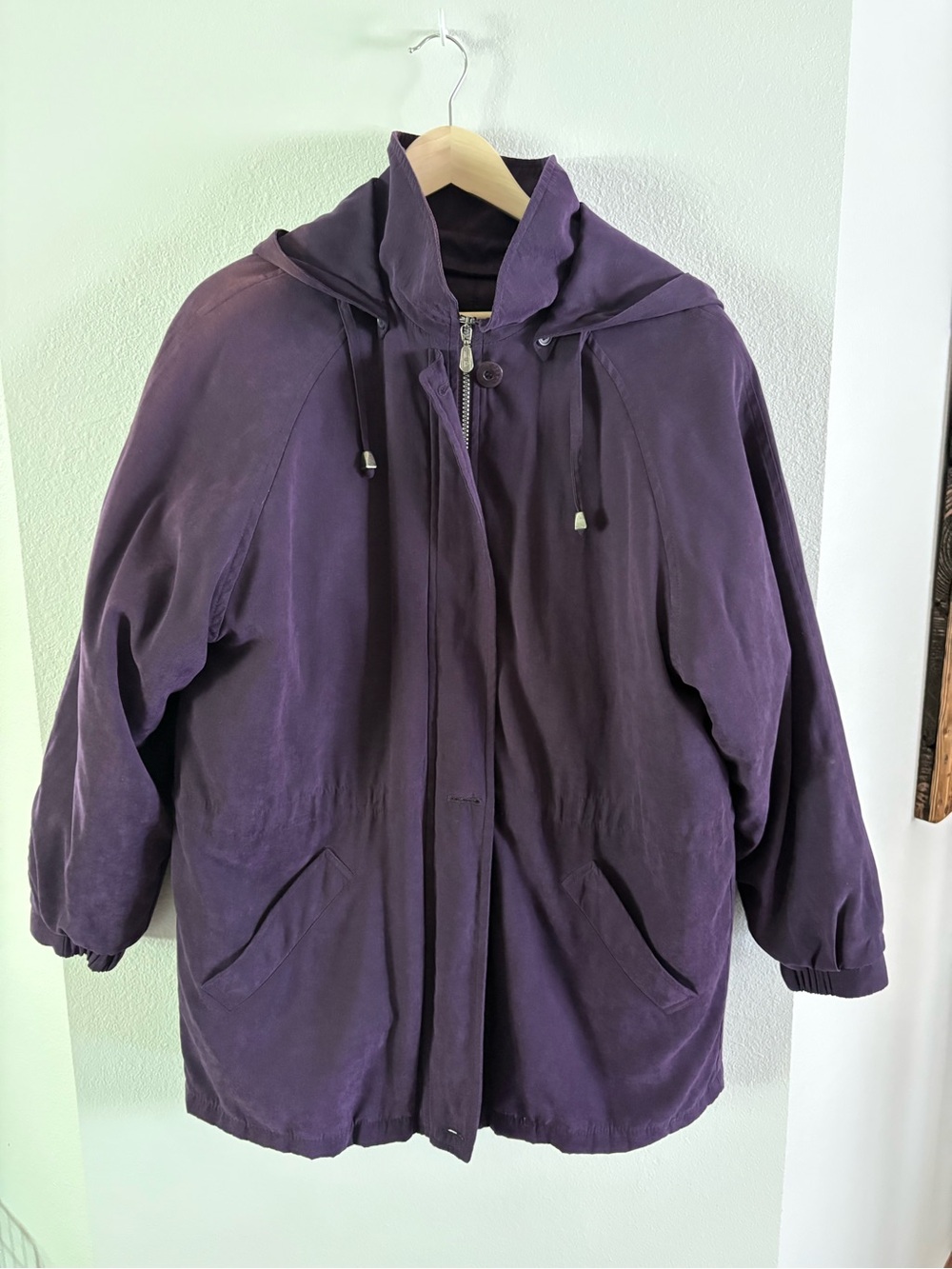 Vintage London Fog Deep Plum Hooded Jacket large 80s 90s winter rain coat